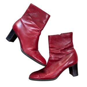 Naturalizer Womens Red Leather Square Toe Block Heel Ankle Boots Old Money 9M